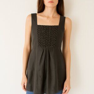 Eileen Fisher Silk Habutai Beaded Floating Squares Grey Luxe Tunic Tank Size M